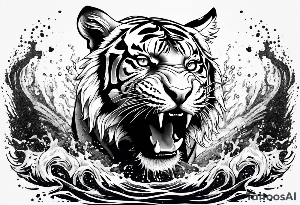 full tiger body splashing paw into water tattoo idea