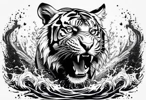 full tiger body splashing paw into water tattoo idea