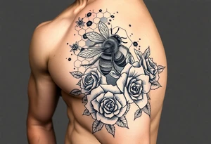 honey comb, bees, and roses tattoo idea