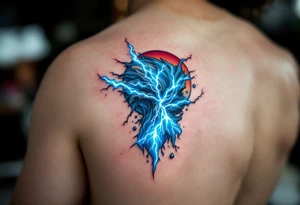 A surreal Aquarius formed by merging water and electricity, crackling with blue and white lightning. tattoo idea