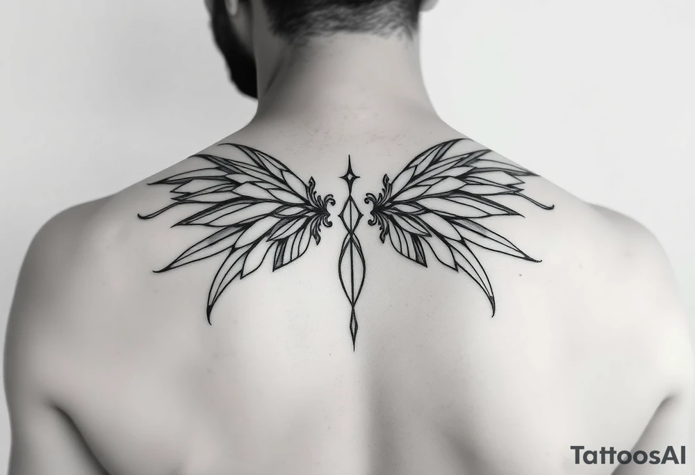 maximalist, cyber sigilism, organic touches, back tattoo, whimsical, witchy, hippie, fairy wing like, maximalistic, very very complex and big, detailed tattoo idea