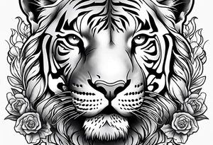 King tiger Hour glass with Brain and heart inside arm sleeve tattoo idea