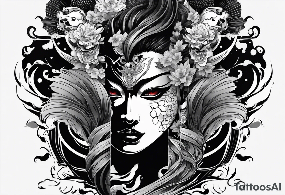 The Japanese say you have three faces. The first face, you show to the world. The second face, you show to your close friends and your family. The third face, you never show anyone.

japanese demon tattoo idea