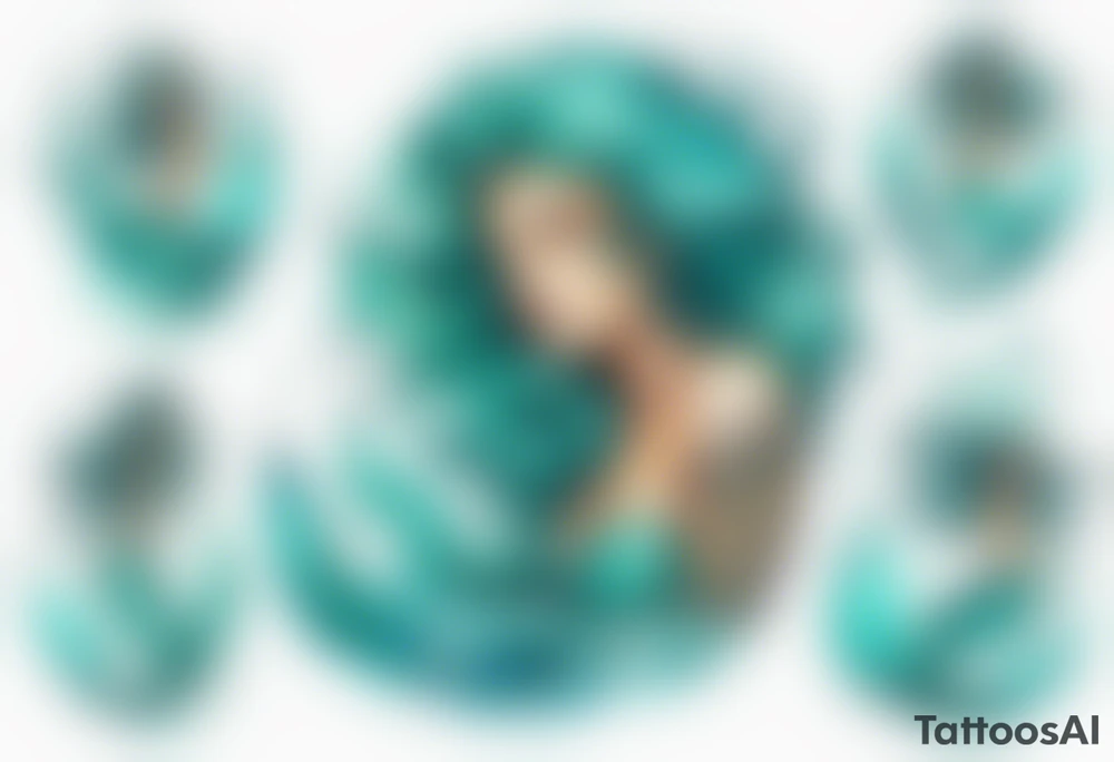 a turquoise mermaid swimming in the sea surrounded by crashing waves tattoo idea