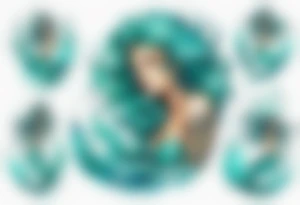 a turquoise mermaid swimming in the sea surrounded by crashing waves tattoo idea