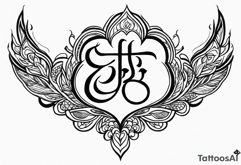Tattoo ਨਿਰਭਉ ਨਿਰਵੈਰ written in Gurmukhi written text. Add fire and heart to symbolize strength and love tattoo idea