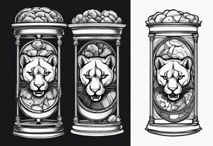 Brain in sagittal section and angry cougar inside hourglass tattoo idea