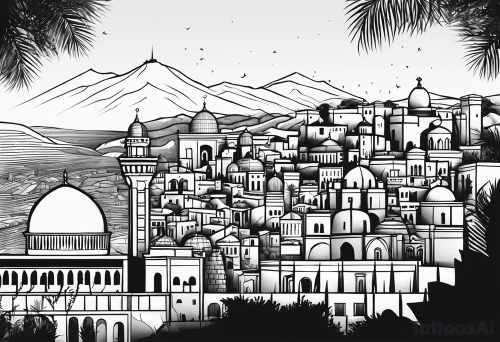 israel city vector vignette tattoo idea