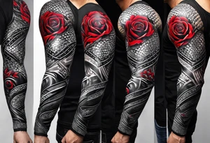 Full Arm sleeve, black, gray, silver, red, subtle motorcycle chain, include references to wrestling tattoo idea