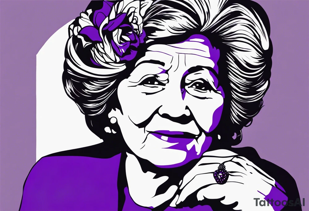 I'm looking for a tattoo design that beautifully reflects the essence of both my grandma . My grandma, a vibrant soul, adores the color purple walks to church every morning if she can't walk she finds ways to get there! Right after she goes to the market tattoo idea