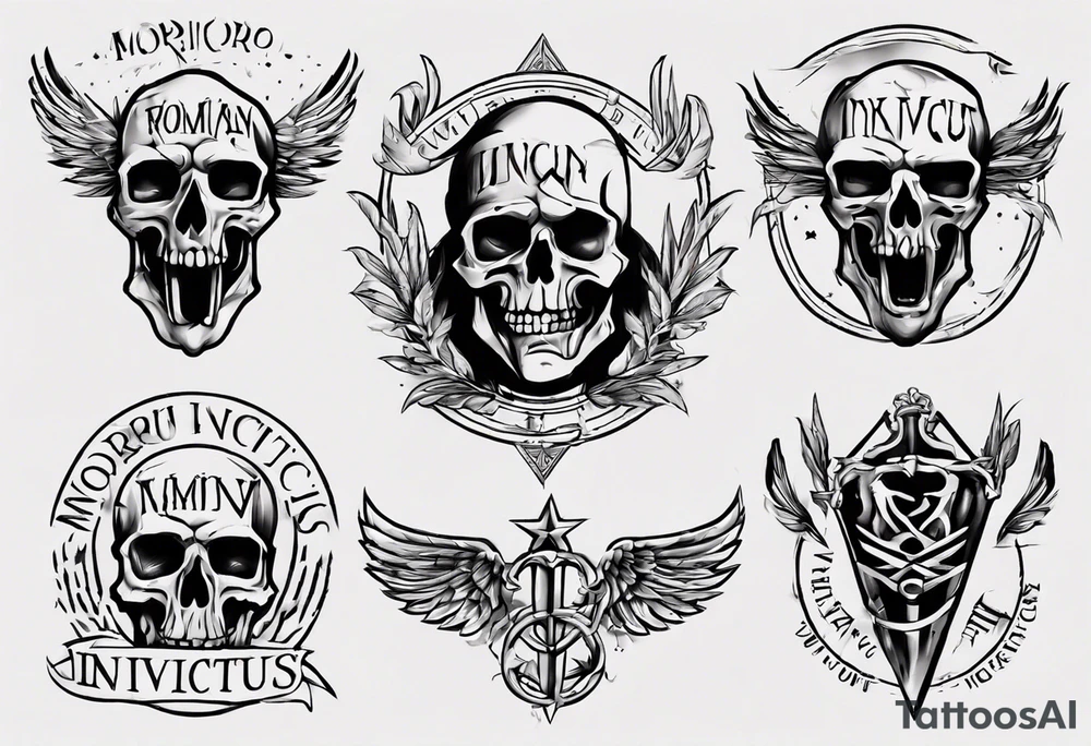 roman font saying "morior invictus" tattoo idea