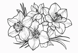 Larkspur and narcissus flowers tattoo idea