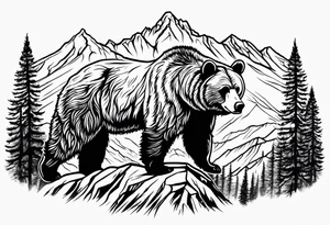 Grizzly bear outline and Teton mountain range tattoo idea