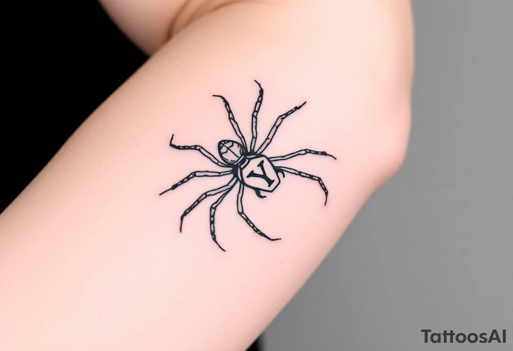 Spider crawling down sideways with the letter Y on the body of the spider tattoo idea