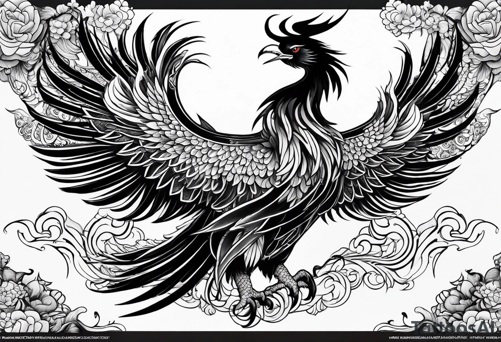 traditional Japanese phoenix white
background high detail tattoo idea