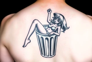 Prostitute hanging out of a trash can 
 dead tattoo idea