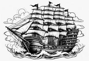 satanic pirateship tattoo idea