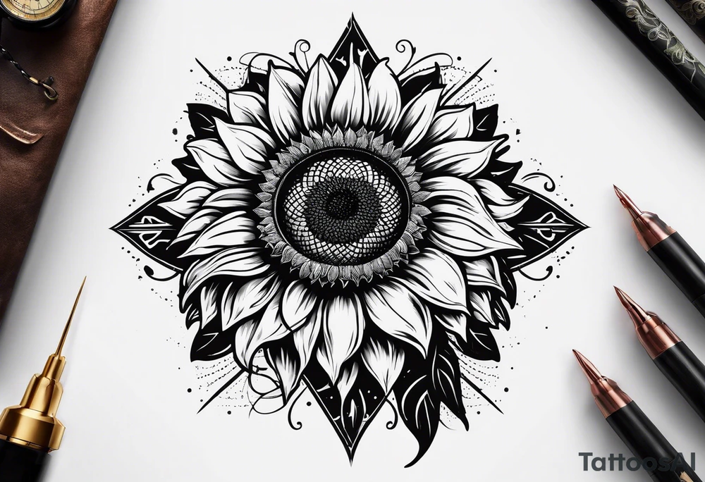 Sunflower next to a compass tattoo idea