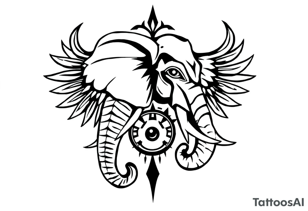 An egyptian strong elephant with a eyeball underneath its body tattoo idea