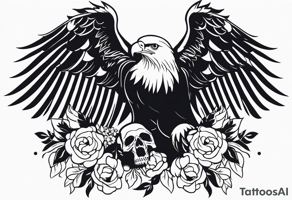 incorporate an eagle, with skull and flowers, can you make it vertical tattoo idea