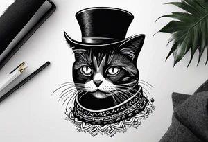 black cat with a funny hat and a sweater tattoo idea