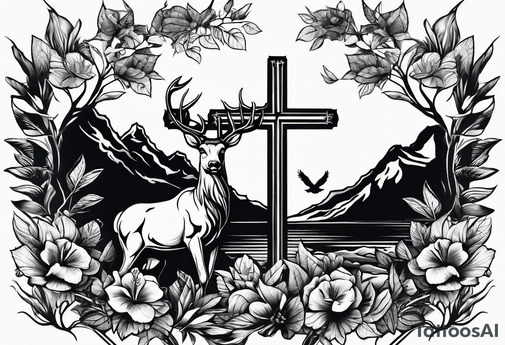 Wildlife theme and background with a Christian cross tattoo idea Wildlife theme and background with a Christian cross tattoo idea