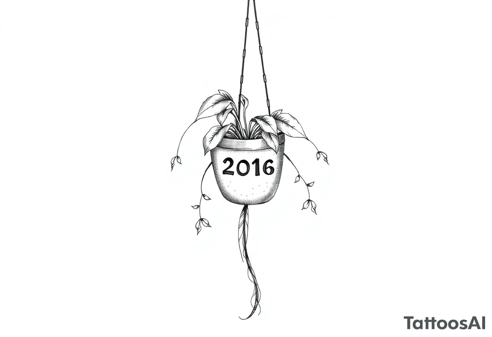 hanging plant with date tattoo idea