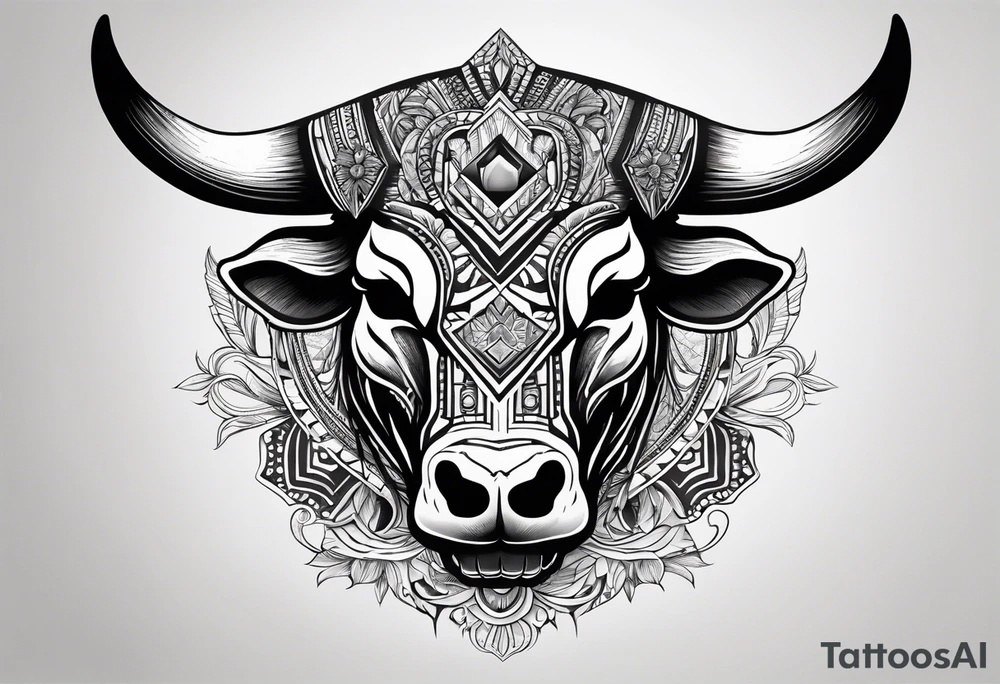 skull of a bull with a line frame, realistic, new mexico influence, simple tattoo idea