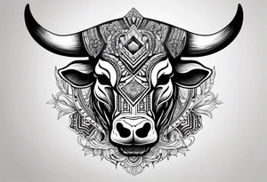 skull of a bull with a line frame, realistic, new mexico influence, simple tattoo idea