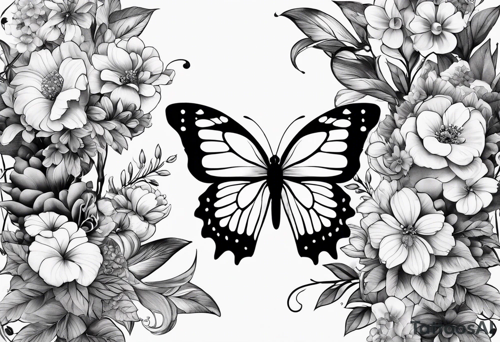 Butterflies with flowers & snake tattoo idea