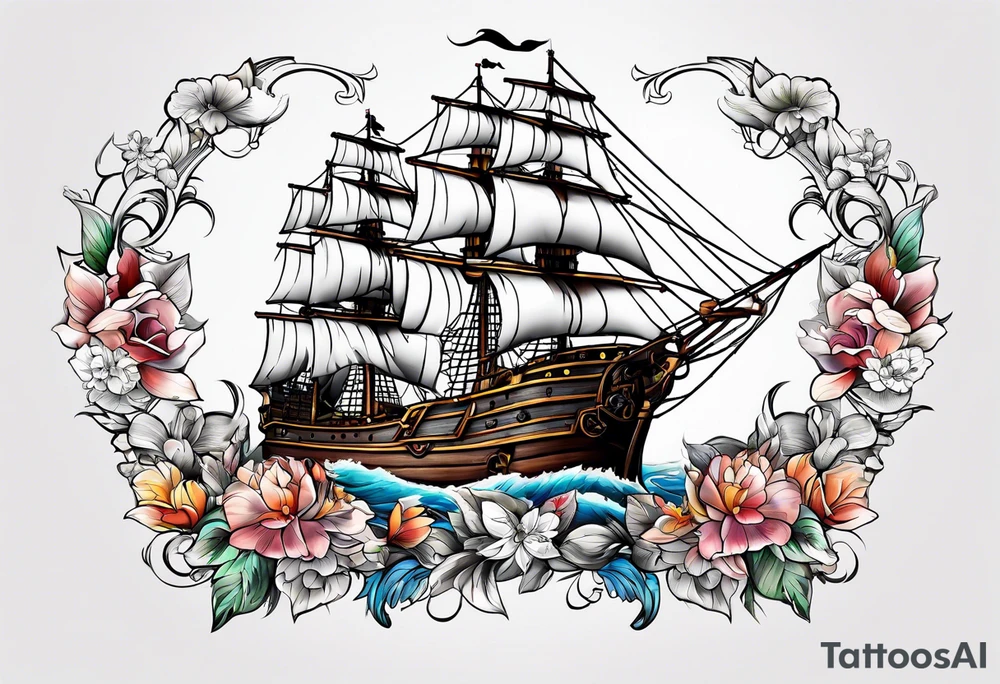 Ship pirate, flower tattoo idea