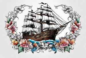Ship pirate, flower tattoo idea