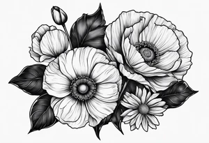 One poppy one rose two daisies tattoo idea