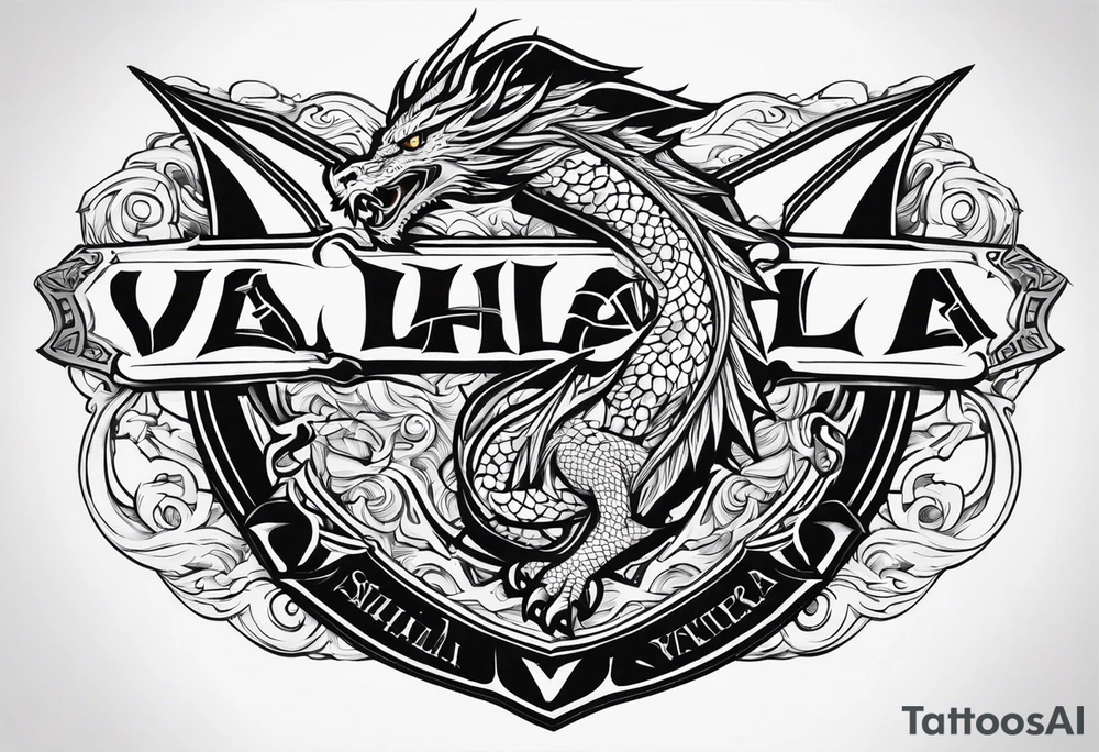 Valhalla fire sword shield dragon tattoo idea