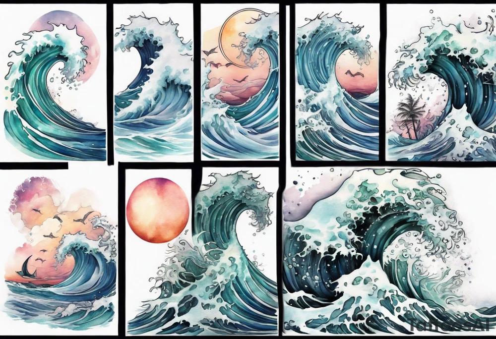 a crashing wave that turns into a beautiful sea witch tattoo idea