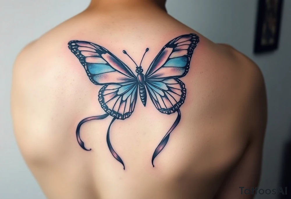 ethereal butterfly with flowing silk ribbons in moonlight tattoo idea