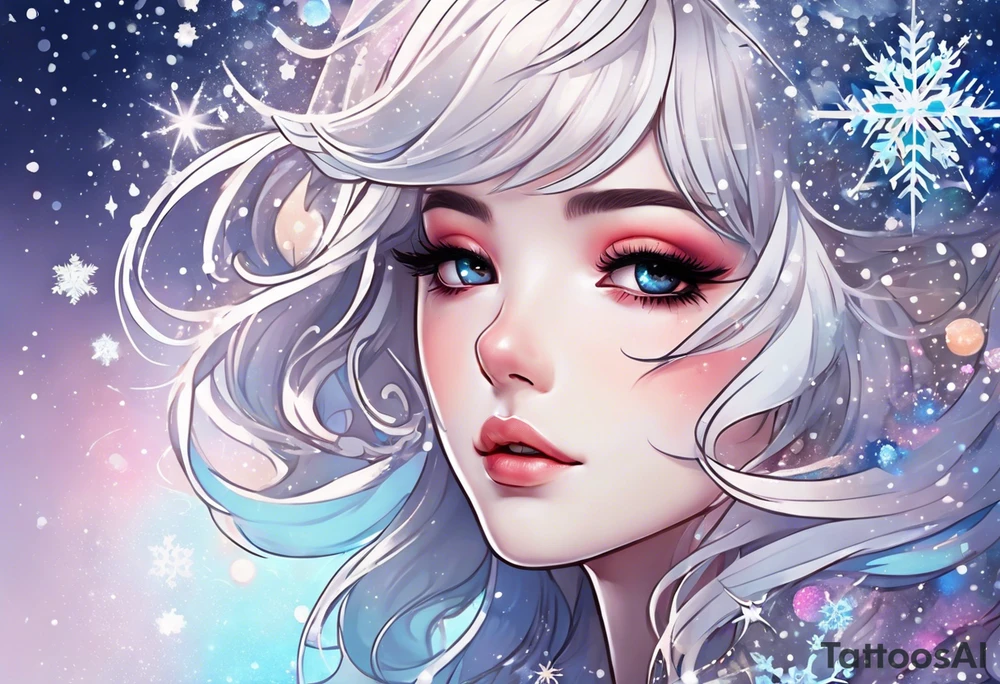 Constellation, kawaii girl , snowflake tattoo idea