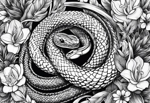 Snake with cross and flowers tattoo idea