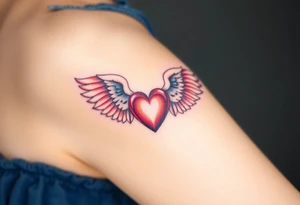 dainty catholic sacred heart with angel wings tattoo idea