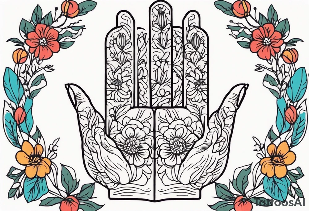praying hands

old school vintage simple traditional design with vintage flowers surrounding
bold color simple tattoo idea