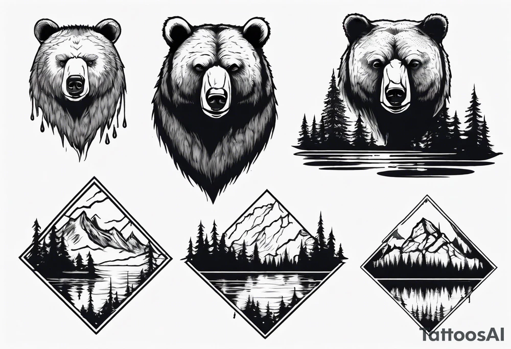 bear head right above the forest line with a lake below tattoo idea bear head right above the forest line with a lake below tattoo idea