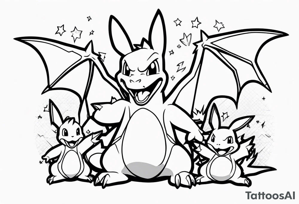 charizard and pikachu dad and daughter tattoo idea