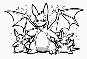 charizard and pikachu dad and daughter tattoo idea