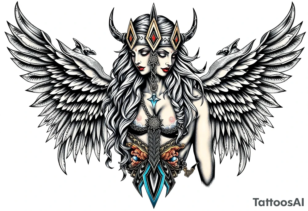 Viking goddess warrior full body sexy tattoo idea