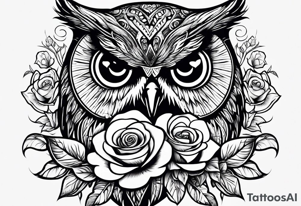 An owl, a rose,  lettering “but the greatest of these is love” tattoo idea