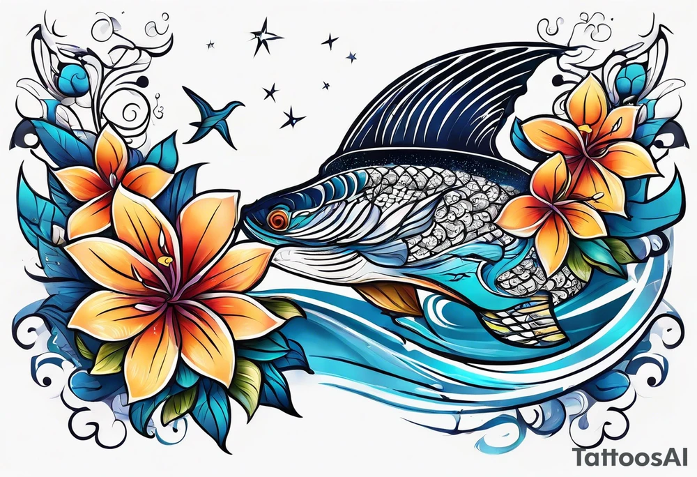 sea, night, flower, republic dominicana tattoo idea