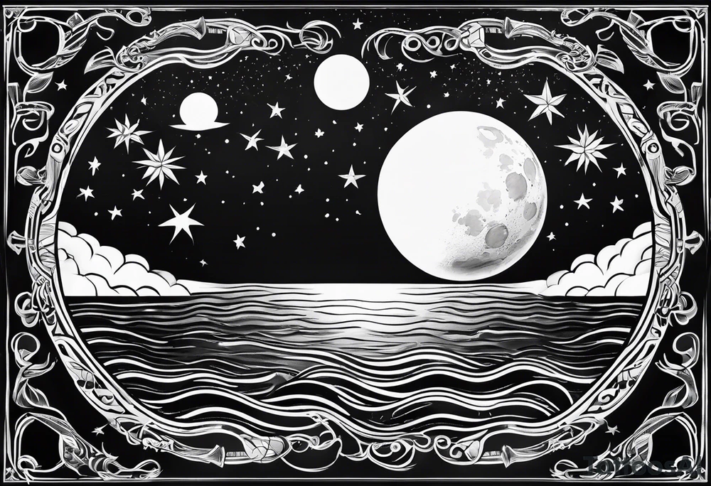 The moon, stars reflecting on the ocean tattoo idea