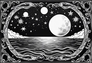 The moon, stars reflecting on the ocean tattoo idea