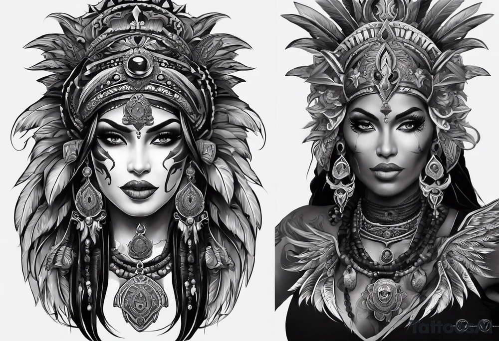 black kali, goddess pirate, alien, pachamama, valkrye, warrior, skull, lotus azul, wing, eagle, zenza resonance, stars, 5D, anahata chakra tattoo idea
