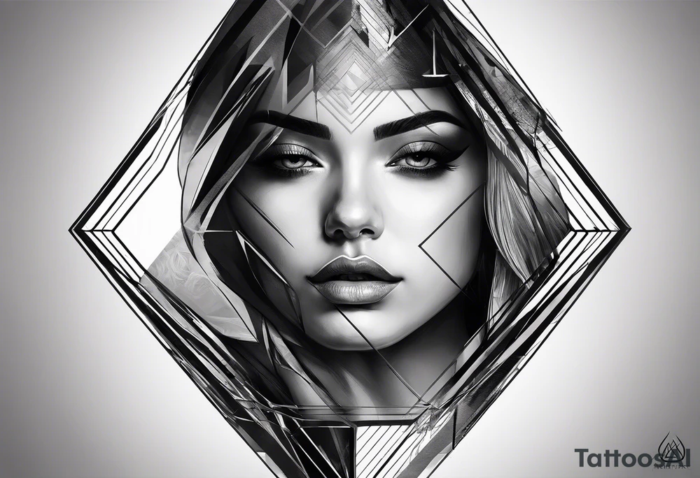 Un triangulo con una persona al medio, estilo de dibujo con lineas en blanco y negro mas simple solo lineas y una persona al centro, no mas de 6 lineas tattoo idea